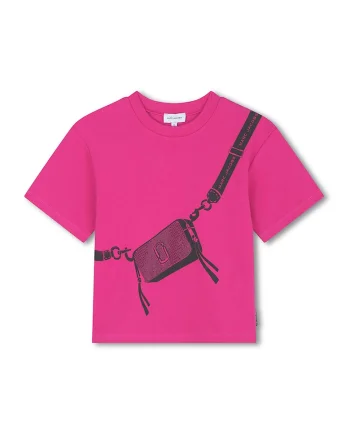Tricou cu imprimeu si maneci cazute, Negru/Fucsia