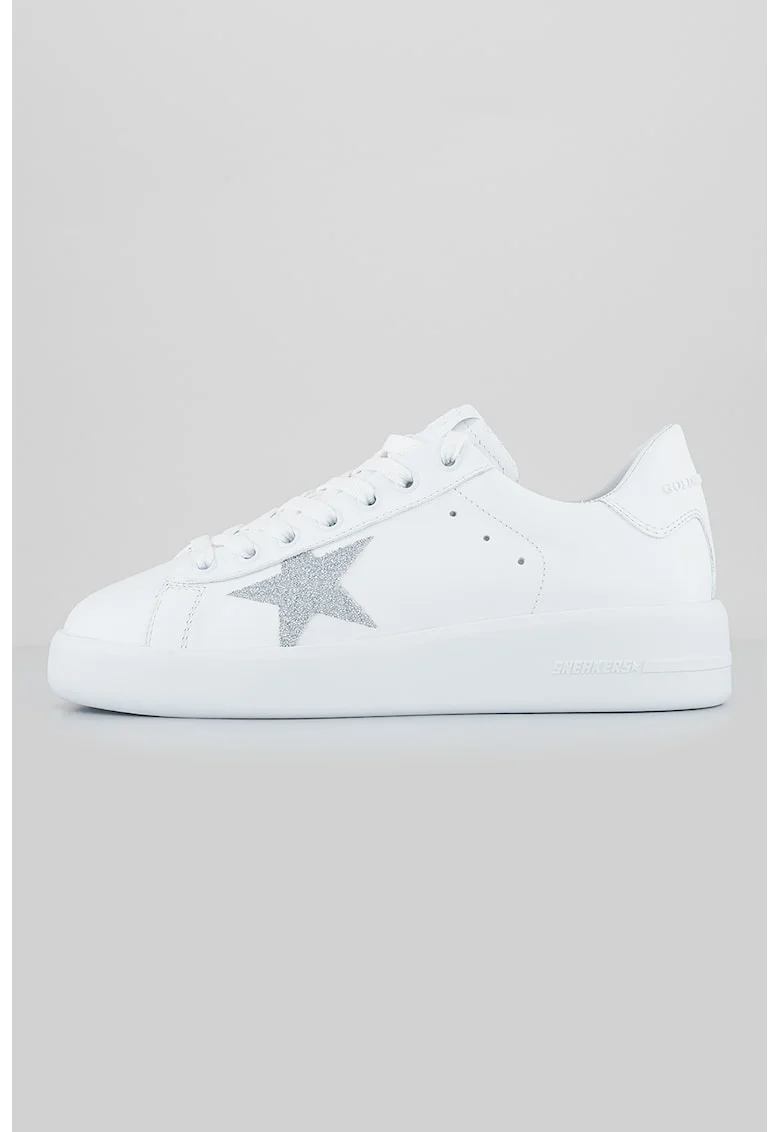 Pantofi sport de piele cu particule stralucitoare, Alb/Argintiu
