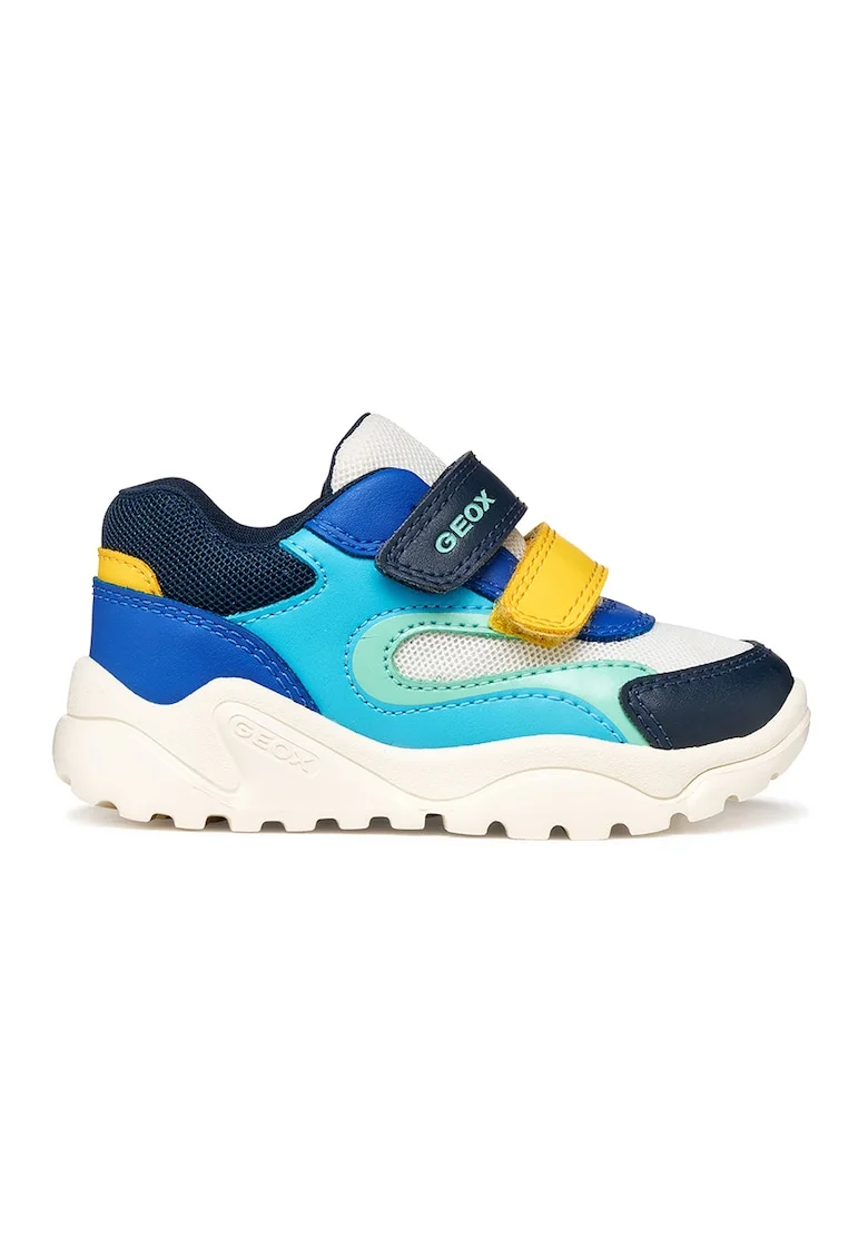 Pantofi sport Ciufciuf din plasa si piele ecologica cu inchidere velcro, Alb/Bleumarin/Verde menta