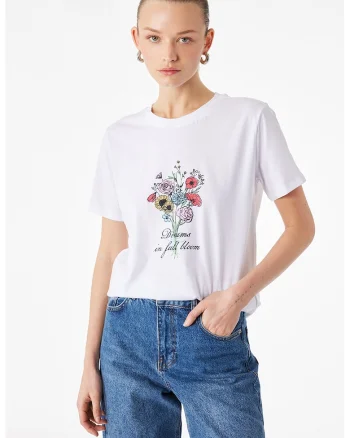 Tricou din bumbac cu imprimeu, Alb