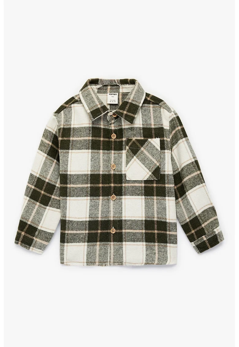 Camasa din flanel si model in carouri, Negru/Alb murdar
