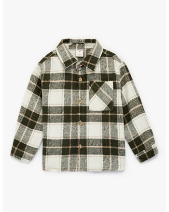 Camasa din flanel si model in carouri, Negru/Alb murdar