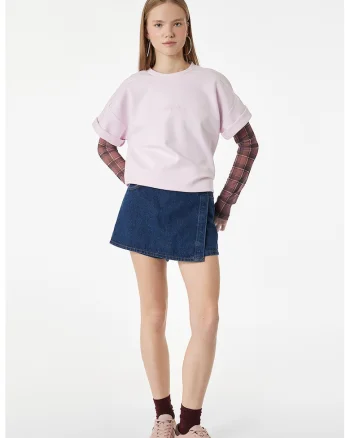 Tricou supradimensionat cu broderie text, Roz deschis