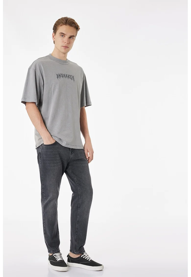 Tricou supradimensionat cu decolteu la baza gatului, Gri