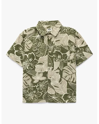 Camasa cu maneci scurte si model tropical, Kaki/Maro taupe deschis