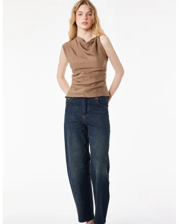 Tricou asimetric din amestec de modal, Maro taupe