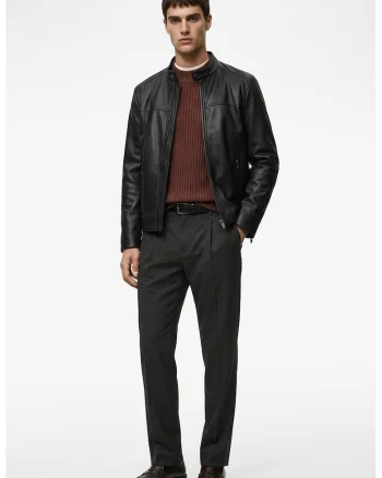 Pantaloni chino din amestec de lana cu pliuri, Gri inchis