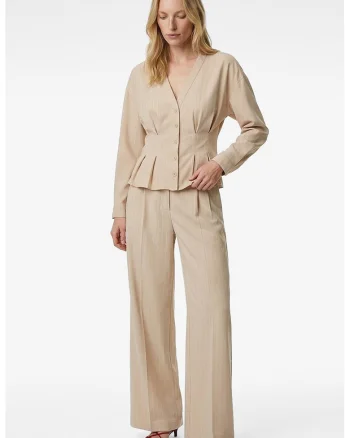 Camasa cu terminatie peplum si pliuri, Bej
