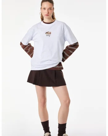 Tricou lejer din bumbac cu detaliu brodat, Alb