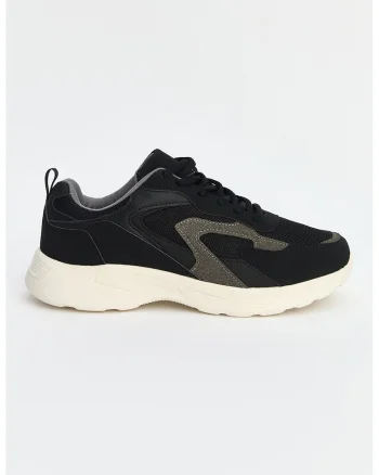 Pantofi sport de piele sintetica cu insertii de plasa, Gri/Negru stins