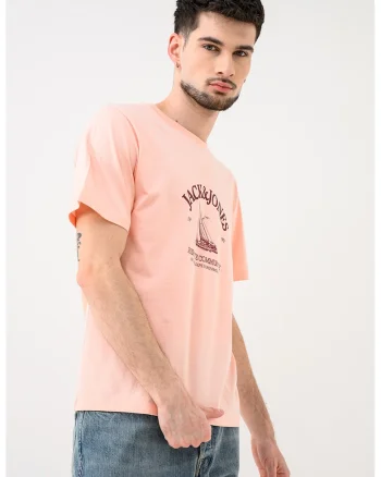 Tricou de bumbac organic cu imprimeu logo Jornantucket, Visiniu/Roz piersica