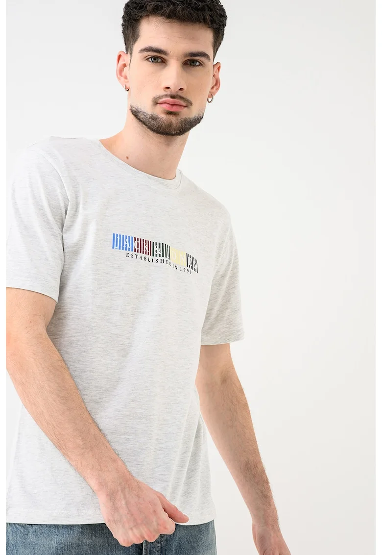 Tricou de bumbac organic cu imprimeu logo Jornantucket, Gri deschis melange
