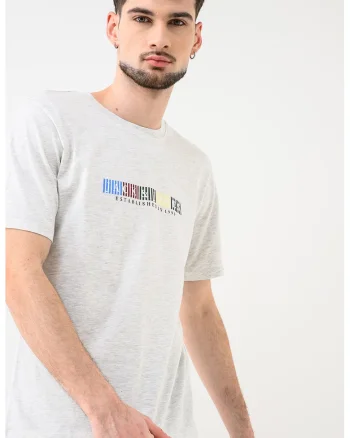 Tricou de bumbac organic cu imprimeu logo Jornantucket, Gri deschis melange