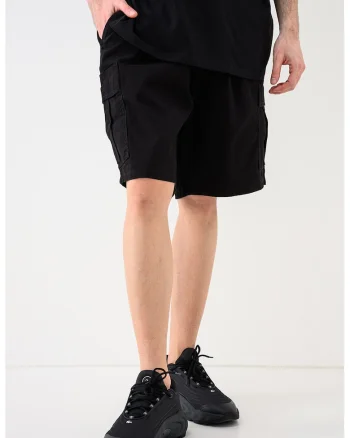 Pantaloni scurti cargo din amestec de bumbac cu croiala lejera, Negru