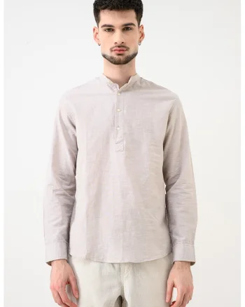 Bluza din amestec de in cu guler tunica Breeze, Bej inchis