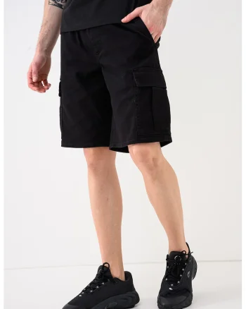 Pantaloni scurti cargo cu snur Dylan, Negru