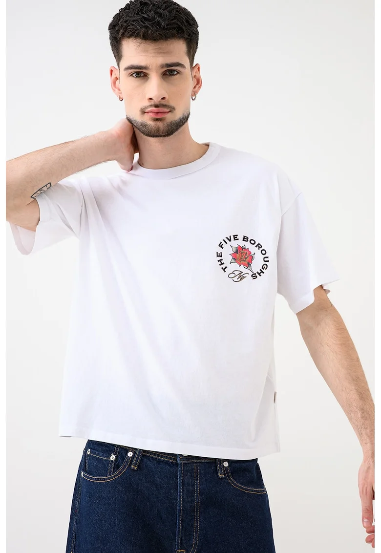 Tricou cu imprimeu pe piept Jorupstate, Alb/Negru antracit