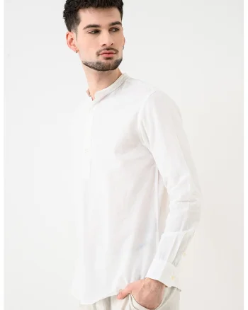Bluza din amestec de in cu guler tunica Breeze, Alb murdar