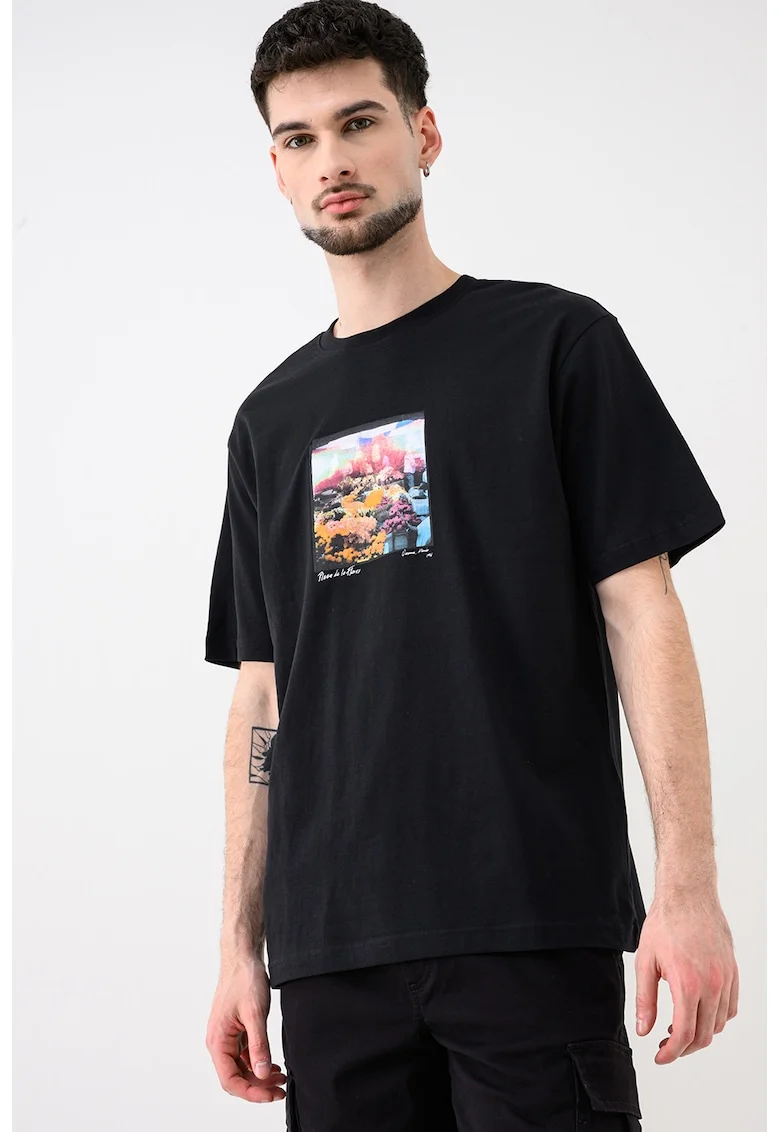 Tricou de bumbac organic cu imprimeu foto Axel, Negru/Portocaliu