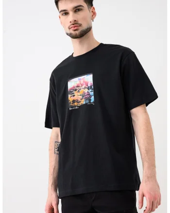 Tricou de bumbac organic cu imprimeu foto Axel, Negru/Portocaliu