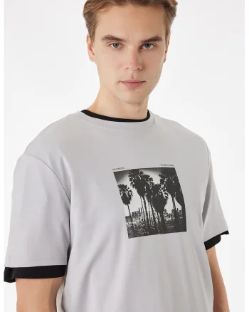 Tricou regular fit cu imprimeu foto, Gri/Gri antracit