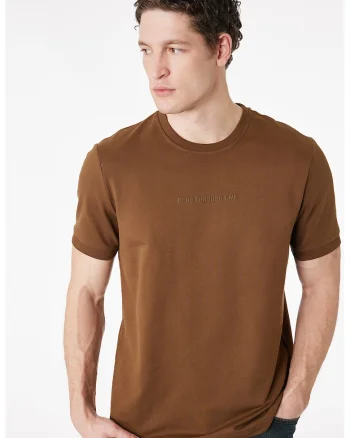 Tricou regular fit cu decolteu la baza gatului, Maro Siena