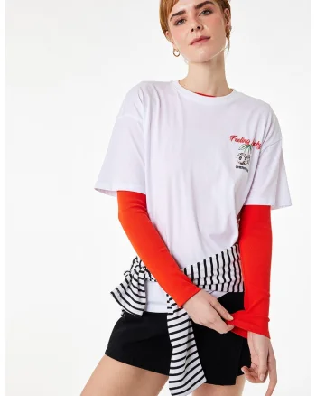 Tricou din bumbac cu imprimeu, Alb murdar