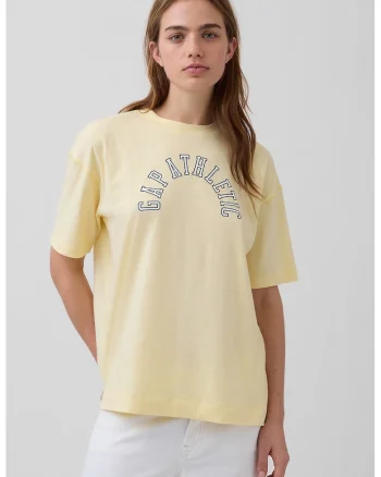 Tricou supradimensionata din bumbac organic cu imprimeu logo discret, Galben