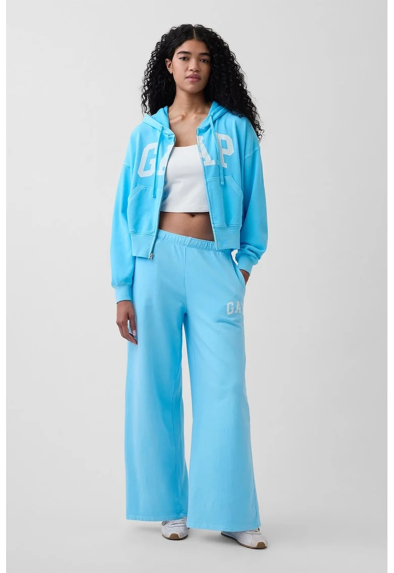 Pantaloni de trening cu croiala ampla si buzunare laterale, Albastru glaciar