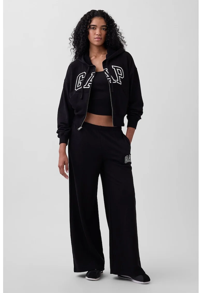 Pantaloni de trening cu croiala ampla si buzunare laterale, Negru