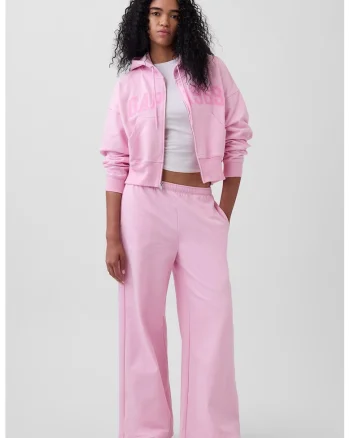 Pantaloni de trening cu croiala ampla si talie elastica, Roz