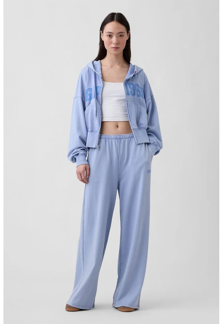 Pantaloni de trening cu croiala ampla si talie elastica, Albastru lavanda