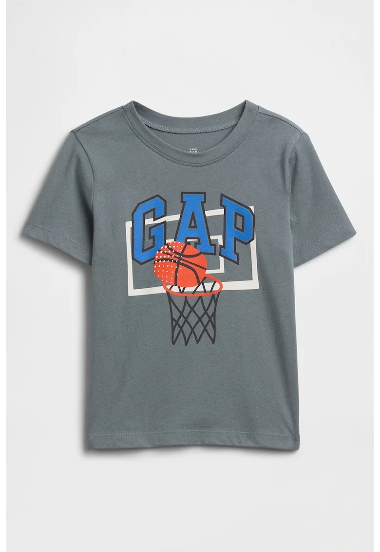 Tricou cu imprimeu logo, Gri/Portocaliu/Albastru