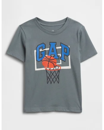Tricou cu imprimeu logo, Gri/Portocaliu/Albastru