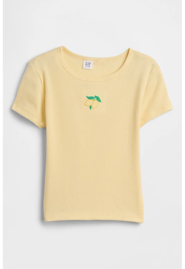 Tricou striat cu broderie cu fructe, Portocaliu deschis