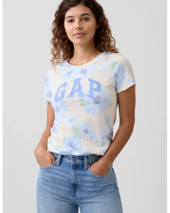 Tricou slim fit cu imprimeu floral, Bej/Albastru