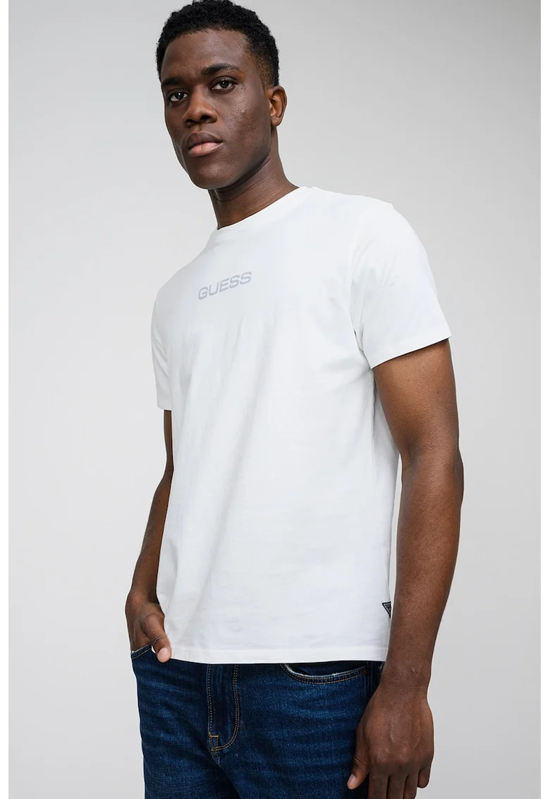 Tricou de bumbac cu imprimeu foto pe partea din spate, Alb/Gri