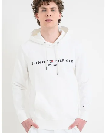 Hanorac din bumbac organic cu logo brodat, Alb