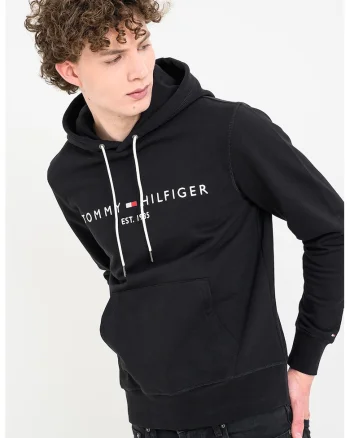 Hanorac din bumbac organic cu logo brodat, Negru