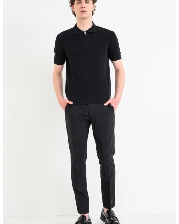 Tricou polo de bumbac organic cu fenta cu fermoar, Negru