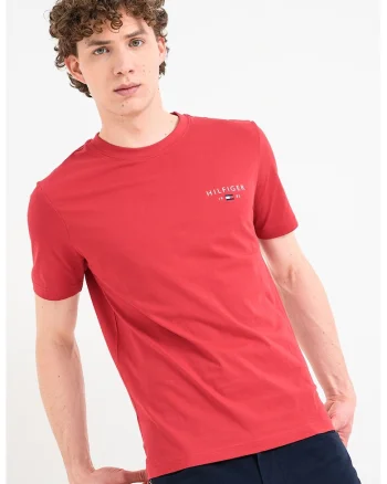 Tricou cu decolteu la baza gatului si imprimeu logo, Rosu