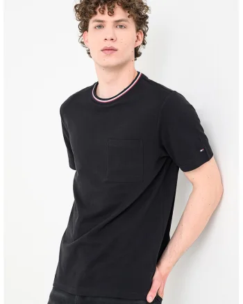Tricou regular fit din material pique cu buzunar pe piept, Negru