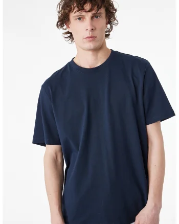Tricou de bumbac cu decolteu la baza gatului, Bleumarin