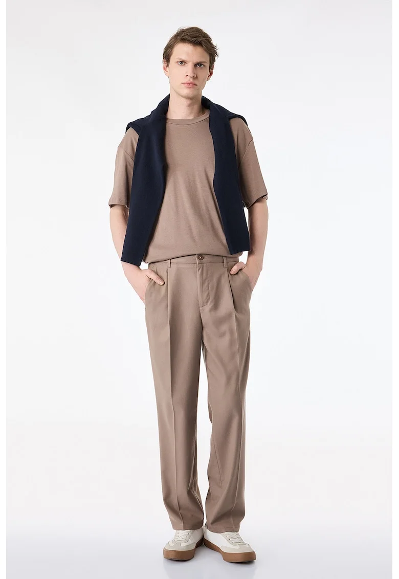 Pantaloni Chino cu talie medie, Maro taupe