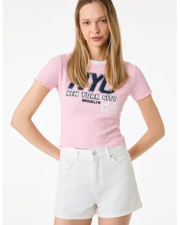 Tricou slim fit texturat, Roz deschis