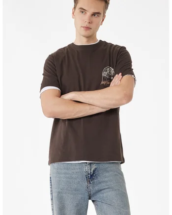 Tricou de bumbac cu imprimeu grafic pe spate, Maro
