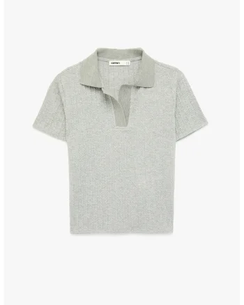 Tricou polo slim fit, Gri deschis melange