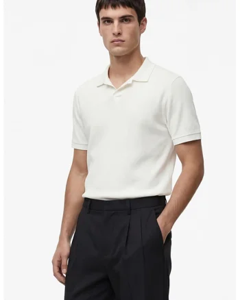 Tricou polo regular fit, texturat, Alb