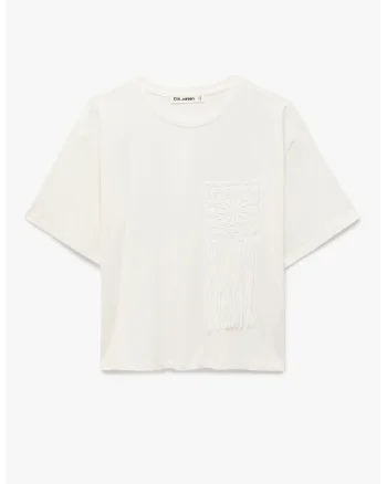 Tricou de bumbac cu detalii crosetate, Alb