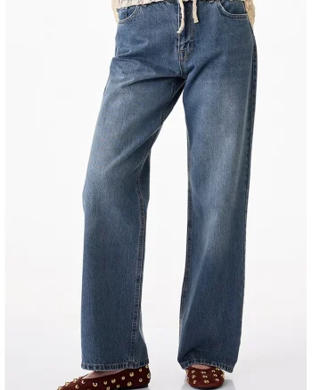 Blugi relaxed fit cu aspect decolorat, Albastru inchis